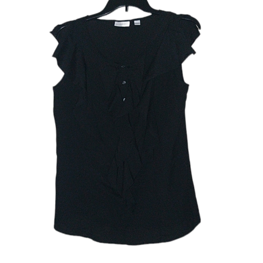 Black sleeveless ruffled dress shirt